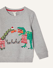 Christmas Dinosaur Sweatshirt, Grey (GREY), large