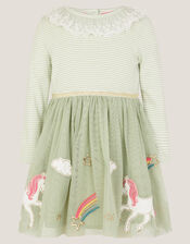 Baby Stripe Unicorn Tulle Dress, Ivory (IVORY), large