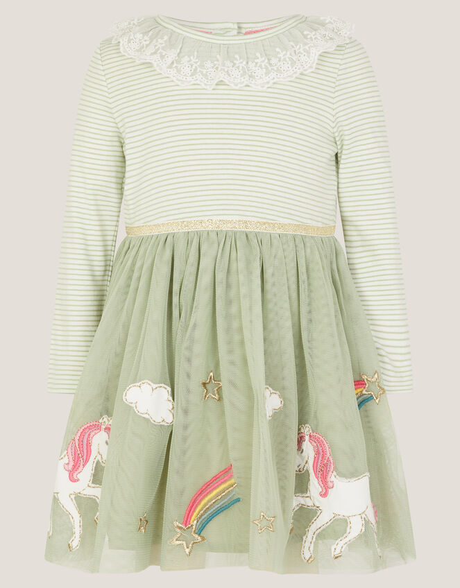 Baby Stripe Unicorn Tulle Dress, Ivory (IVORY), large