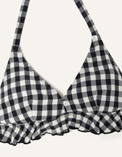 Triangle Gingham Bikini in Recycled Polyester, Black (BLACK), large
