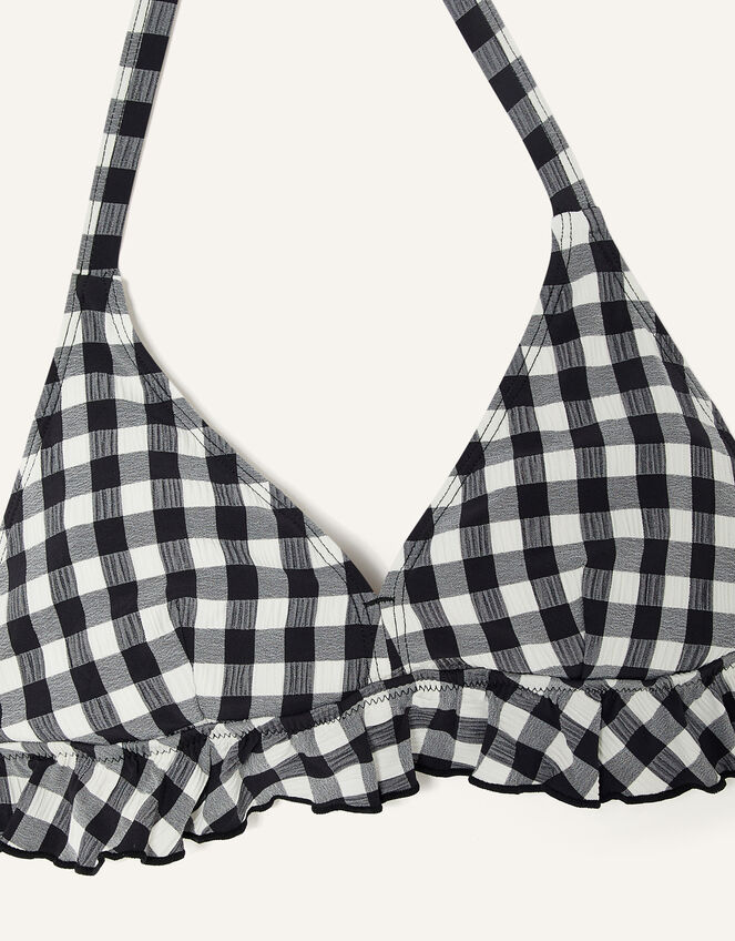 Triangle Gingham Bikini in Recycled Polyester, Black (BLACK), large