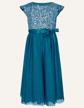 Truth Sequin Flutter Sleeve Dress, Teal (TEAL), large