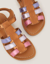 Metallic Leather Gladiator Sandals, Multi (MULTI), large