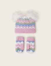 Baby Sara Zig-Zag Beanie and Mittens Set, Multi (MULTI), large