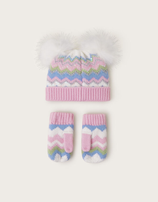 Baby Sara Zig-Zag Beanie and Mittens Set, Multi (MULTI), large