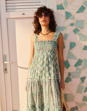 Petite Mendigote Ron Floral Tiered Midi Dress, Green (GREEN), large