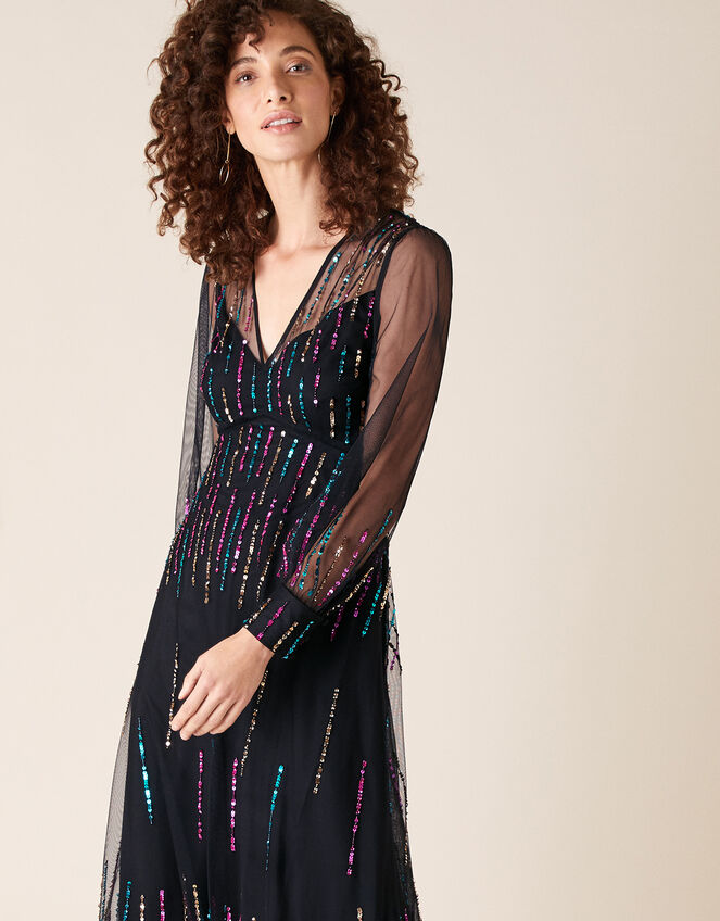 Louise Sequin Midi Dress, Black (BLACK), large