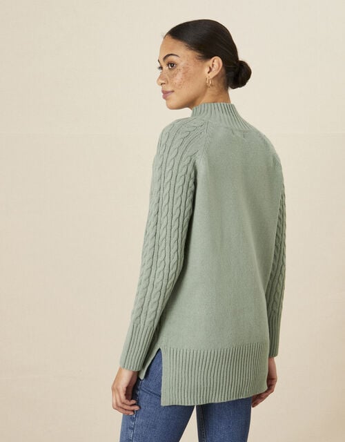 Zola Zip Neck Cable Jumper, Green (SAGE), large