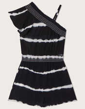 One-Shoulder Tie Dye Playsuit, Black (BLACK), large