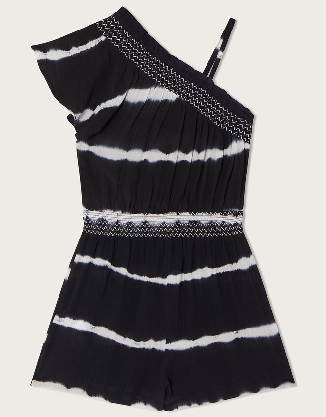 One-Shoulder Tie Dye Playsuit, Black (BLACK), large