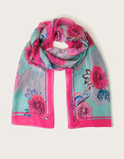 Flower Print Silk Scarf, , large
