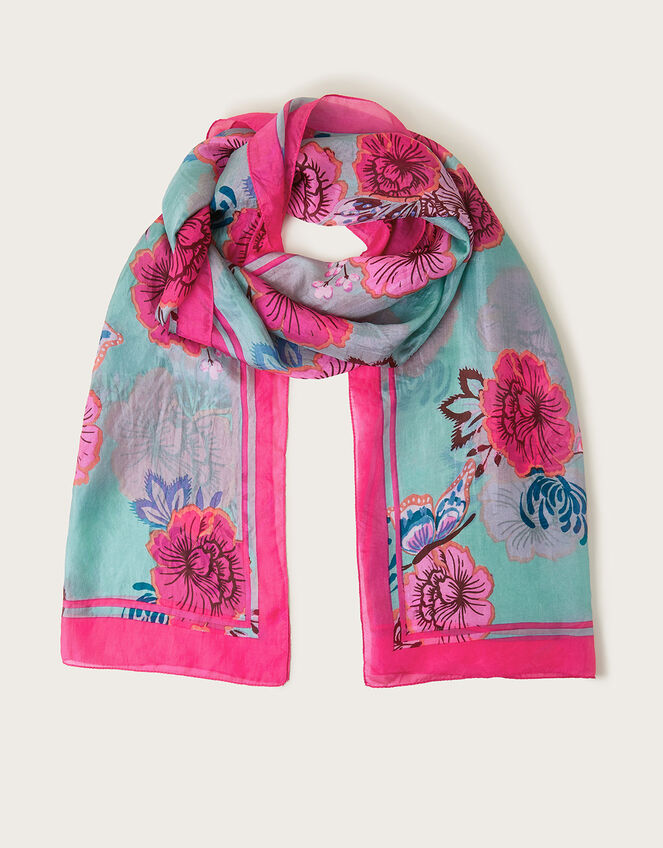 Flower Print Silk Scarf, , large