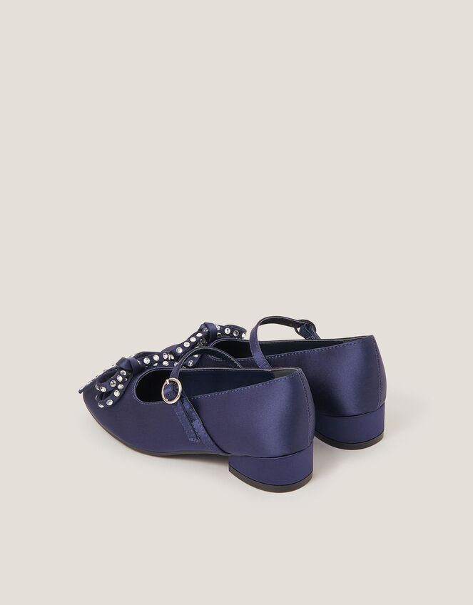 Diamante Bow Ballet Heels, Blue (NAVY), large