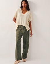 Linen Jolie Short Wide Leg Trousers, Green (KHAKI), large