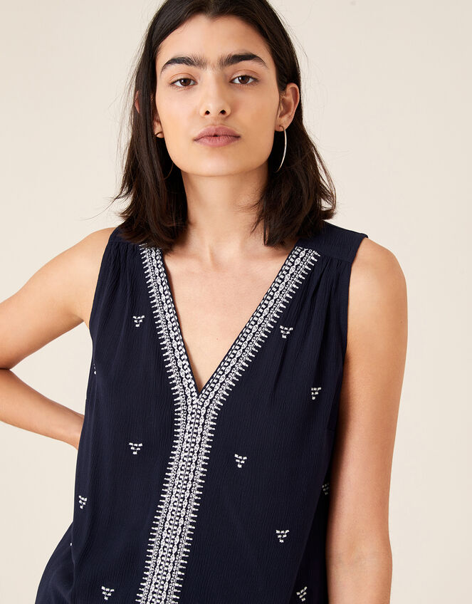 Embroidered Tank Top in LENZING™ ECOVERO™, Blue (NAVY), large