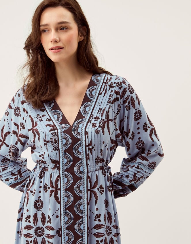 Thalia Palm Print Midi Dress, Blue (BLUE), large