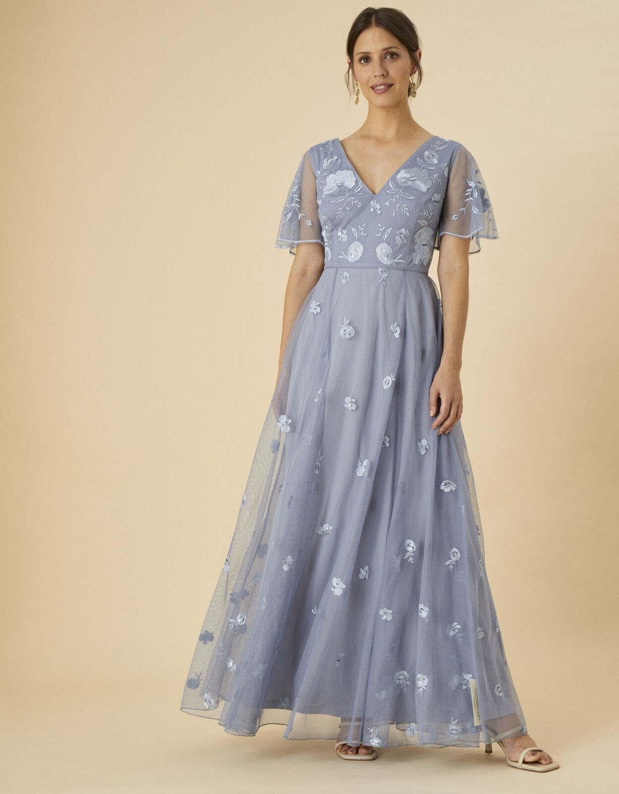 Bree Embroidered Maxi Dress in Recycled Polyester Blue