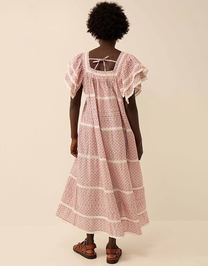East Alina Hand-Screen Printed Floral Lace Insert Dress, Pink (PINK), large
