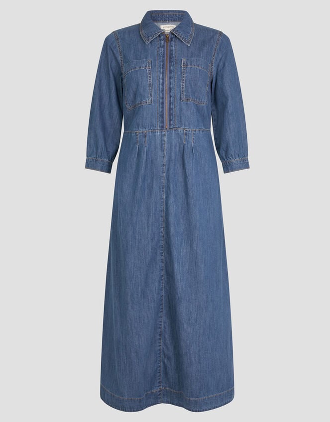Bonnie Zip Denim Shirt Dress, Blue (MID AUTHENTIC BLUE), large