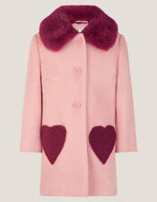 Heart Boucle Faux Fur Collar Coat, Pink (PINK), large