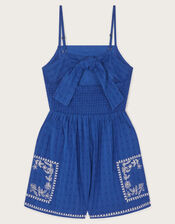 Floral Embroidered Strappy Playsuit, Blue (BLUE), large