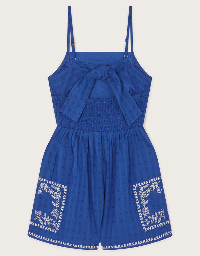 Floral Embroidered Strappy Playsuit, Blue (BLUE), large