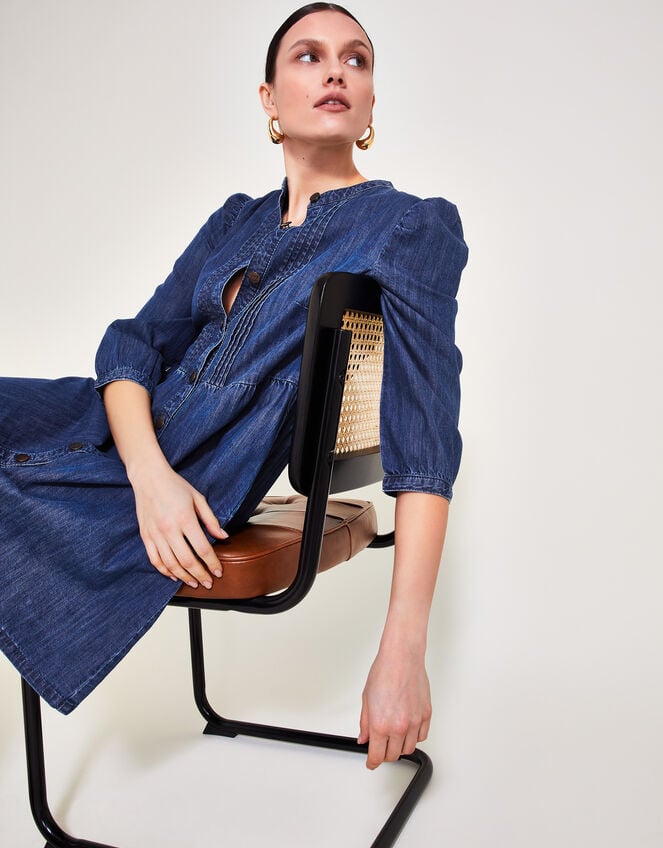 Mae Pintuck Denim Dress, Blue (DENIM BLUE), large