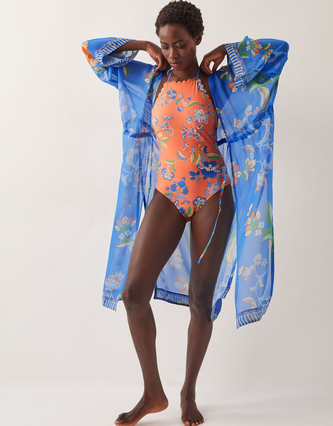 Kaia Floral Halter Swimsuit, Orange (ORANGE), large