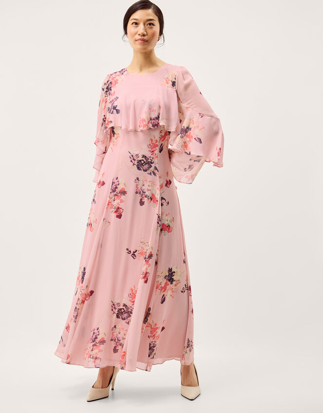 Amber Floral Cape Maxi Dress Pink