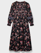 East Madison Long Sleeve Floral Midi Dress, Black (BLACK), large