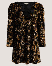 Shola Bow Sequin Mini Tunic Dress, Black (BLACK), large