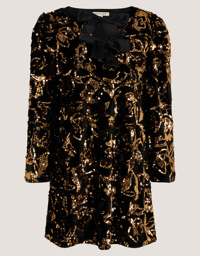 Shola Bow Sequin Mini Tunic Dress, Black (BLACK), large