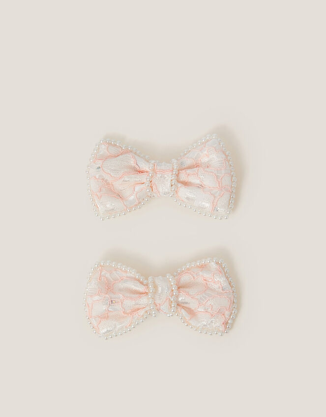 2 Pack Pearly Lace Bow Hair Clips