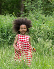 Little Green Radicals Check Pinny Dress, Red (RED), large