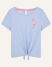 Sequin Flamingo Tie Front Top, Blue (BLUE), large