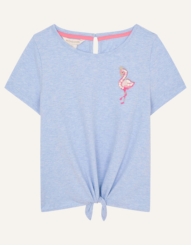 Sequin Flamingo Tie Front Top, Blue (BLUE), large