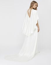 Vera Bridal Satin Cape Maxi Dress, Ivory (IVORY), large