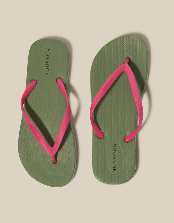 Lea Contrast Flip Flops, Green (KHAKI), large