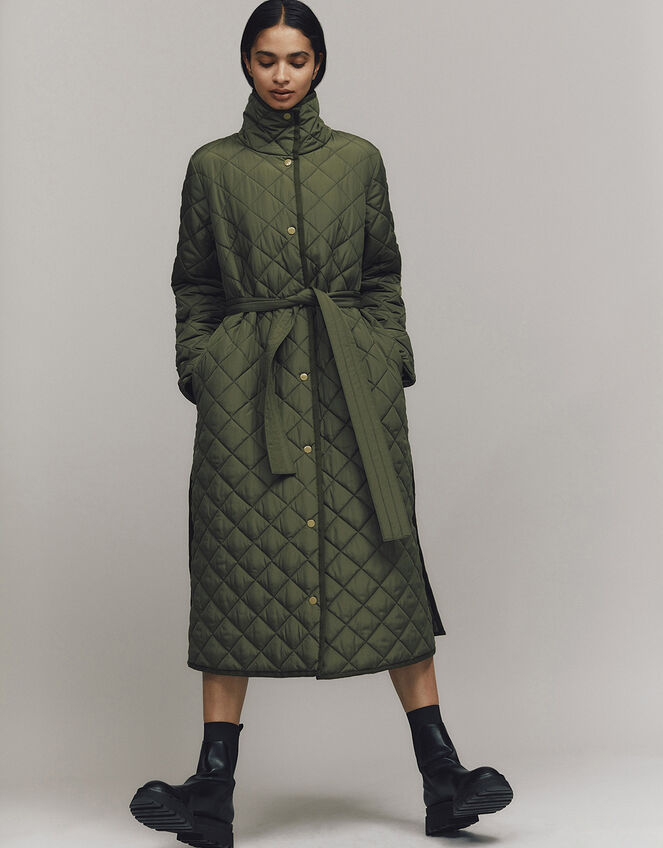 Stella Quilted Padded Coat in Recycled Polyester, Green (KHAKI), large