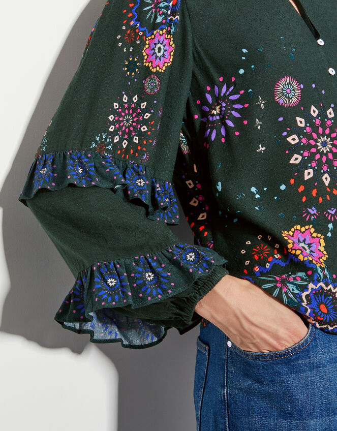 Kayla Floral Print Blouse, Green (GREEN), large