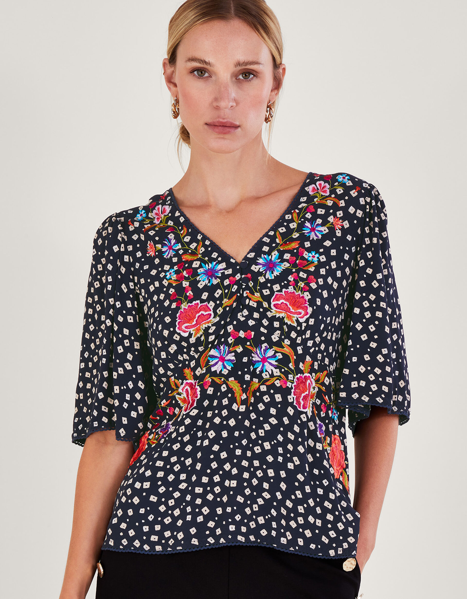 Rory Embroidered Tea Top Blue