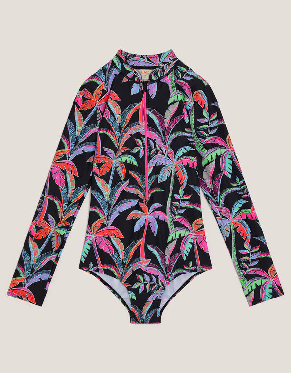 Tropical UPF50+ Long Sleeve Swimsuit, Black (BLACK), large