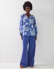 East Lottie Coral Print Shirt, Blue (BLUE), large