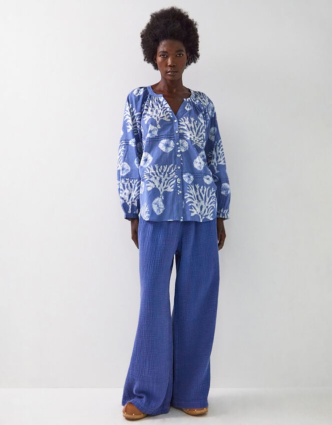 East Lottie Coral Print Shirt, Blue (BLUE), large
