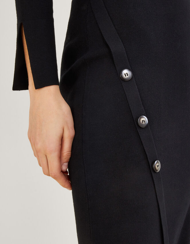 High Neck Button Detail Dress with LENZING™ ECOVERO™ , Black (BLACK), large