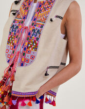 Embroidered Statement Tassel Waistcoat, , large