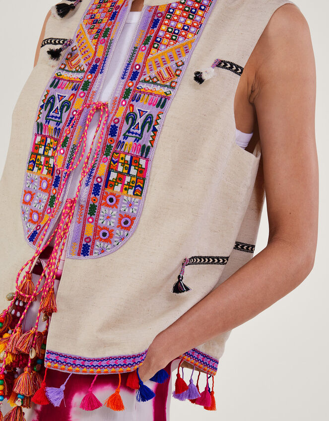 Embroidered Statement Tassel Waistcoat, , large
