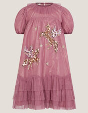 Christmas Unicorn Trapeze Dress, Pink (PINK), large