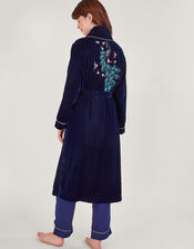 Pru Peacock Embroidered Dressing Gown, Blue (NAVY), large
