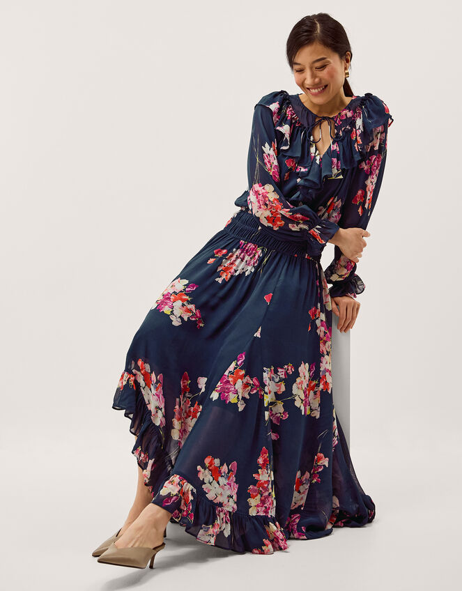 Amber Floral Ruffle Maxi Dress Blue